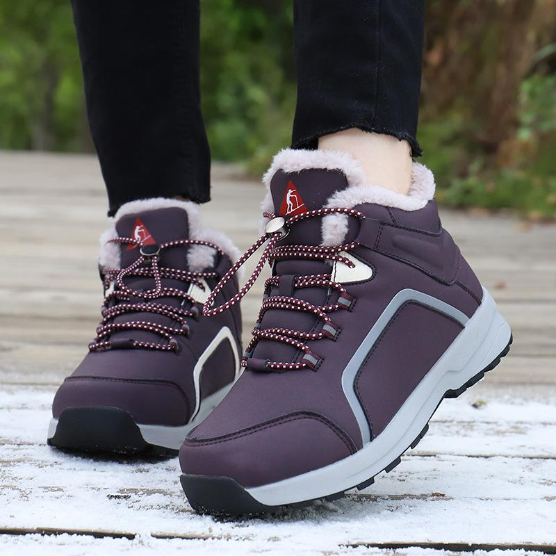 Женские и мужские зимние ботинки Plus Snow Boots Casual Suede со шнуровкой, теплые, среднего размера, хлопковые туфли, большие, нескользящие, водонепроницаемые
