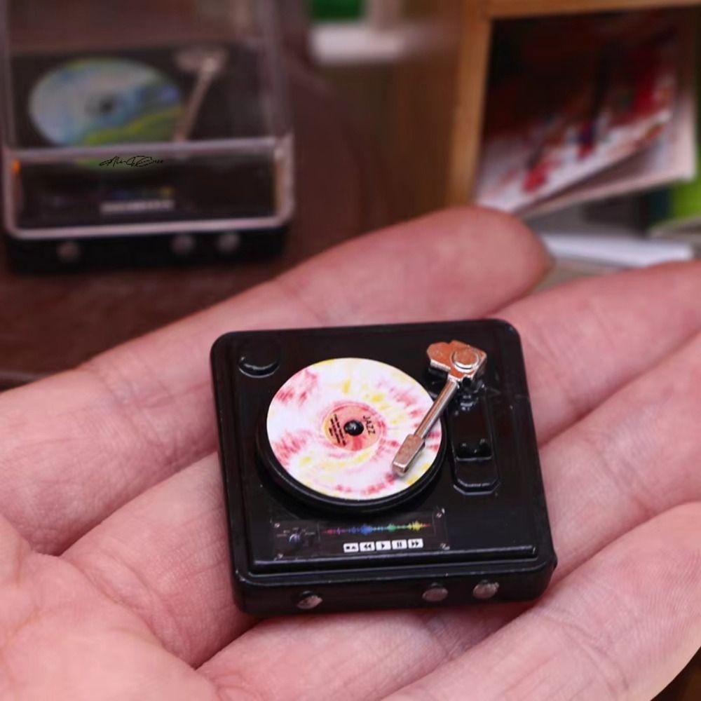Simulation Miniature Record Player Lifelike Design Mini Disc Player Doll House Accessories