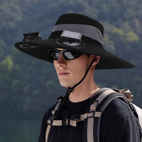 Outdoor Hat with Dual Power Supply Fan Summer Wide Brim Sun Hat Cooling Fishing Hiking Sun Protection Hat
