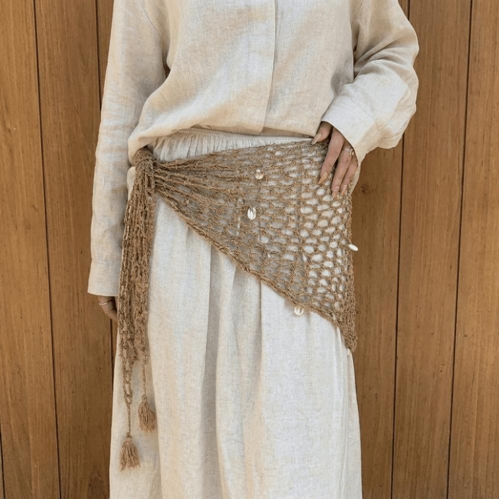 Knitted Triangle Hip Scarf Solid Color Waist Belt Boho Crochet Short Skirt Wrap for Women