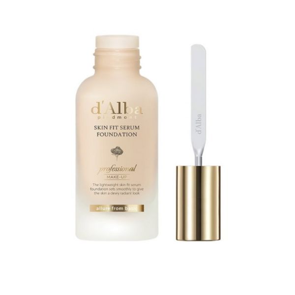 d'Alba Skin Fit Serum Foundation 40ml With Spatula (No.21 Light Beige / No.23 Natural Beige) - High-Adherence Glow Liquid Foundation, K-Beauty Glow
