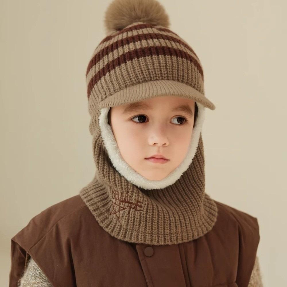 Plush Kids Ear Protection Balaclava Thermal Warm Neck Warmer Hat 2 In 1 Thick Knit Beanie Outdoor