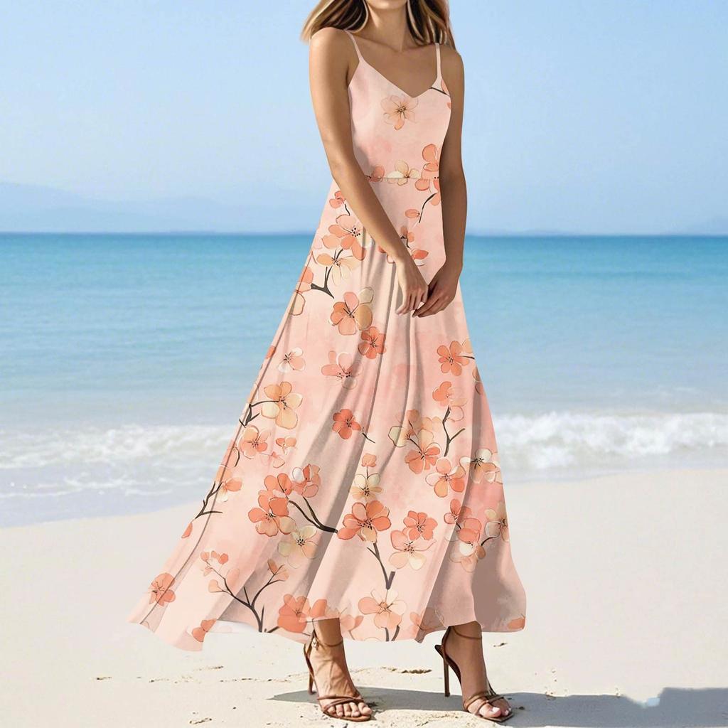 Женские летние повседневные модные платья с принтом, платья без рукавов с V-образным вырезом