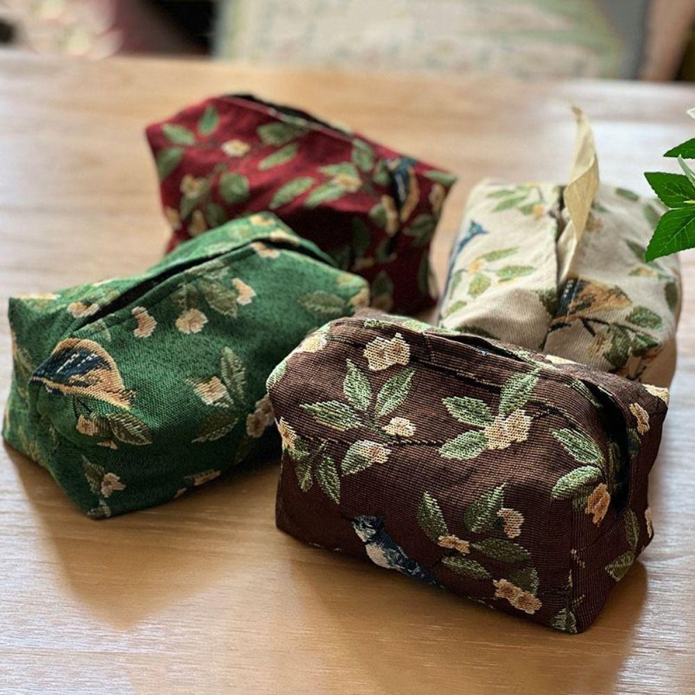 Polyester Desktop Tissue Bag Flower Pattern Retro Tissue Box Creative Pattern Tissue Bag Household