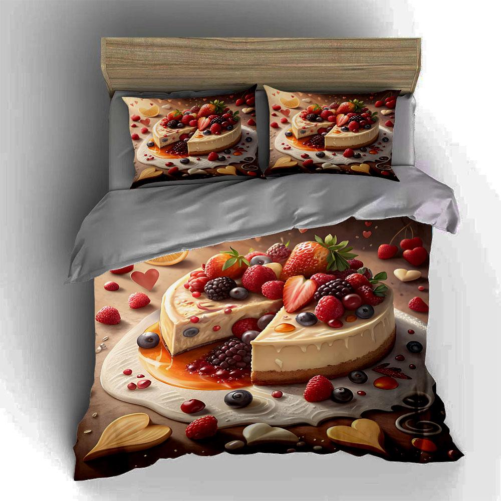 Berry cheesecake design Bedding Duvet cover sets Duvet covers Pillowcases gifts (1 * Duvet Cover 2 * Pillowcases, without duvet insert)