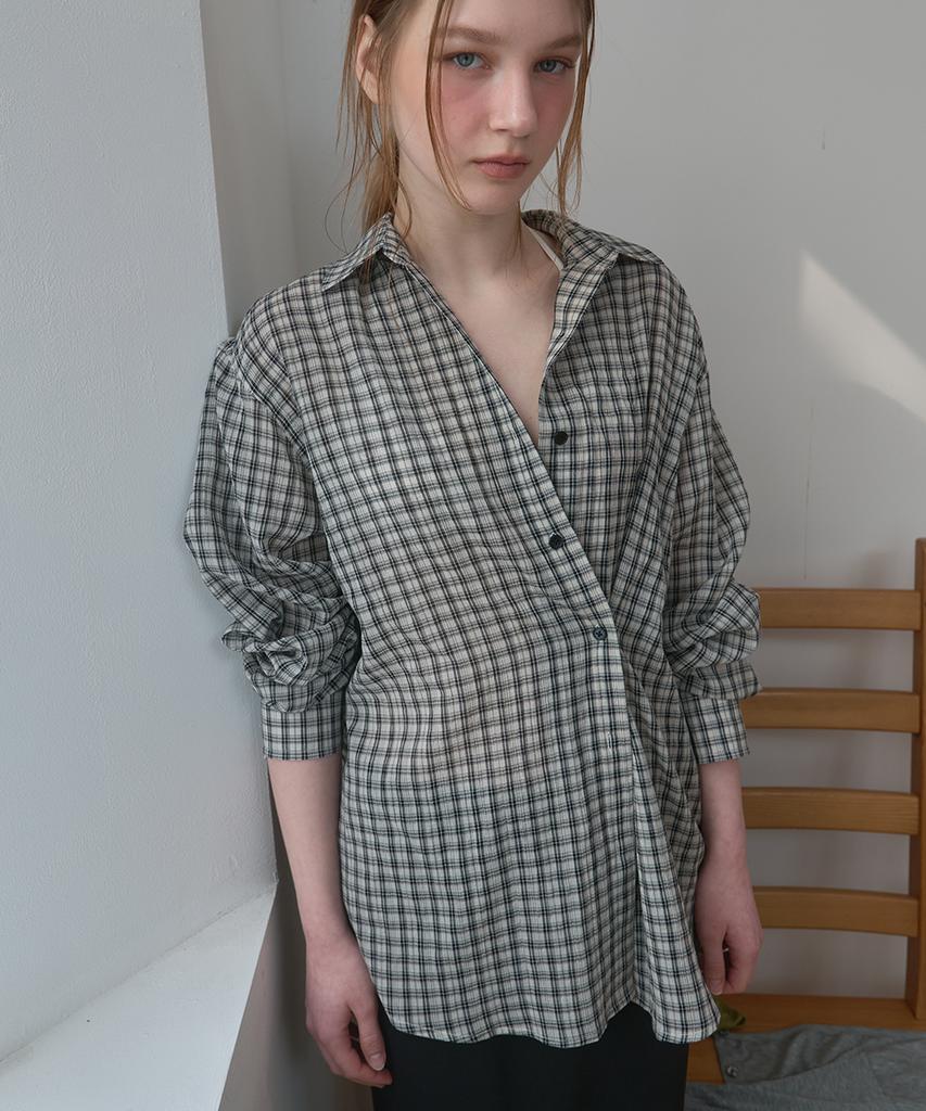 PISCESS Side Button Check Shirt_Ivory