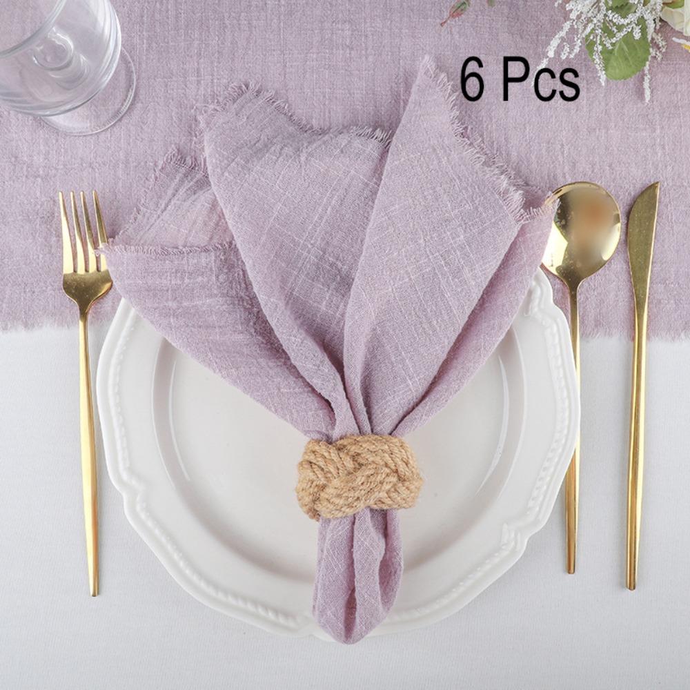 6PCS Rustic Style Burr Edge Cotton Napkin Tassel Design Gauze Tea Towel Wedding