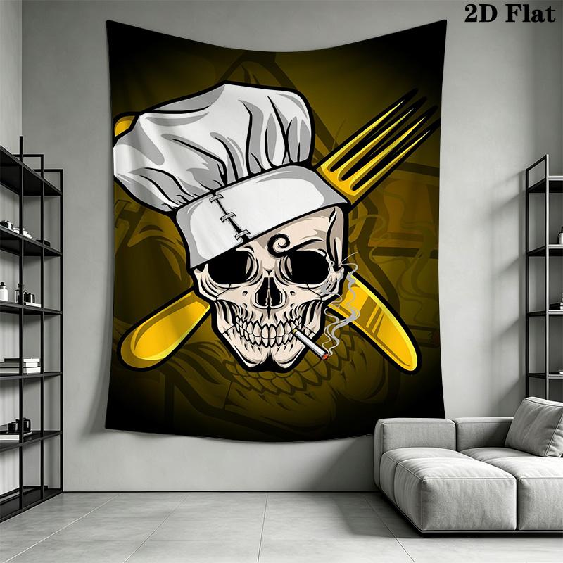 Chef Hat Skull Pattern Home Decor Tapestry, Wall Hanging, Decorative RV Wall Cloth.SGT0917190