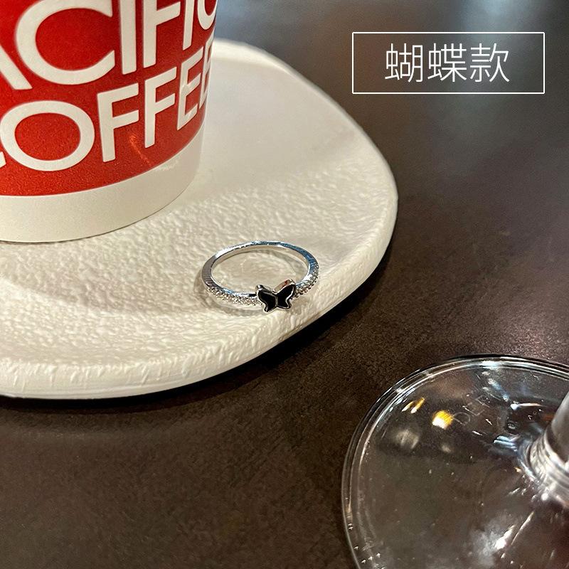 Black zircon butterfly ring ins feeling cold wind premium index finger ring sweet and cool jewelry