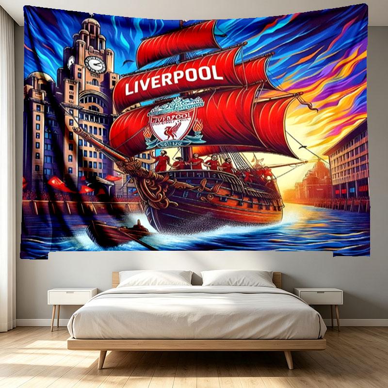 Liverpool F.C Print Tapestry - Portable Wall Decor Cloth, for Home, Dorm, Travel, Bedroom, Living Room - Ideal Birthday Housewarming Gift