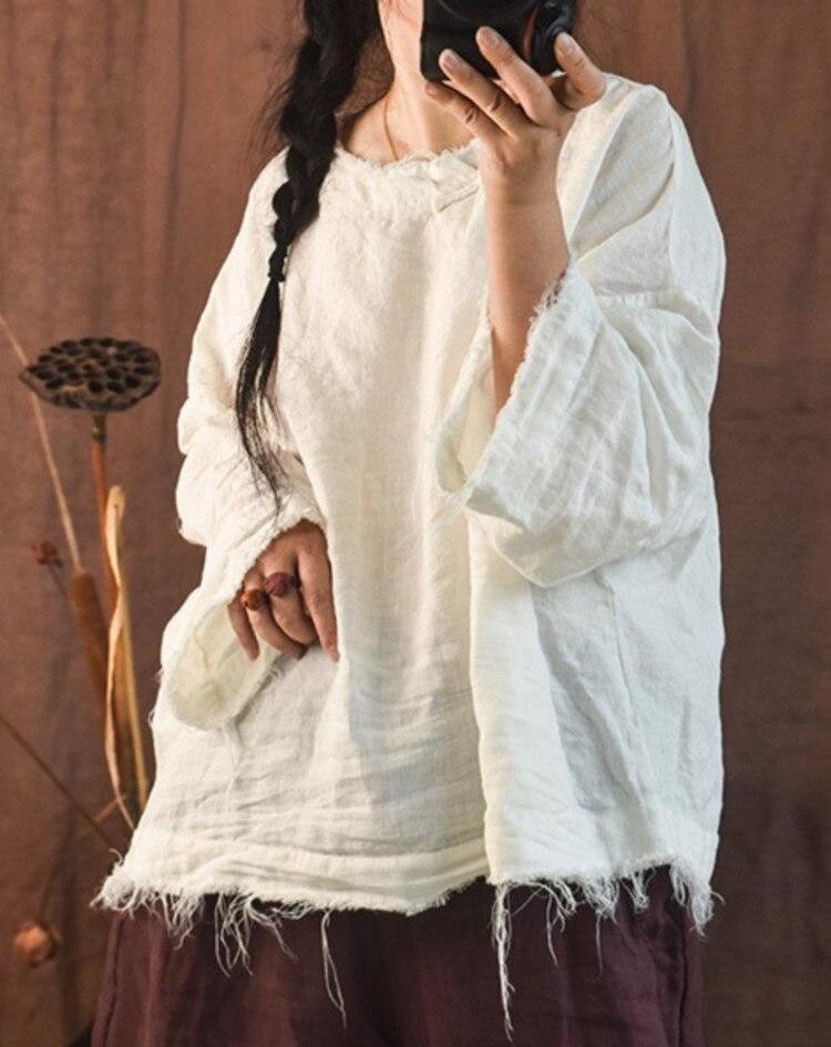 Johnature Женские винтажные льняные рубашки, однотонные топы с длинными рукавами, осенние женские рубашки на пуговицах высокого качества, блузки