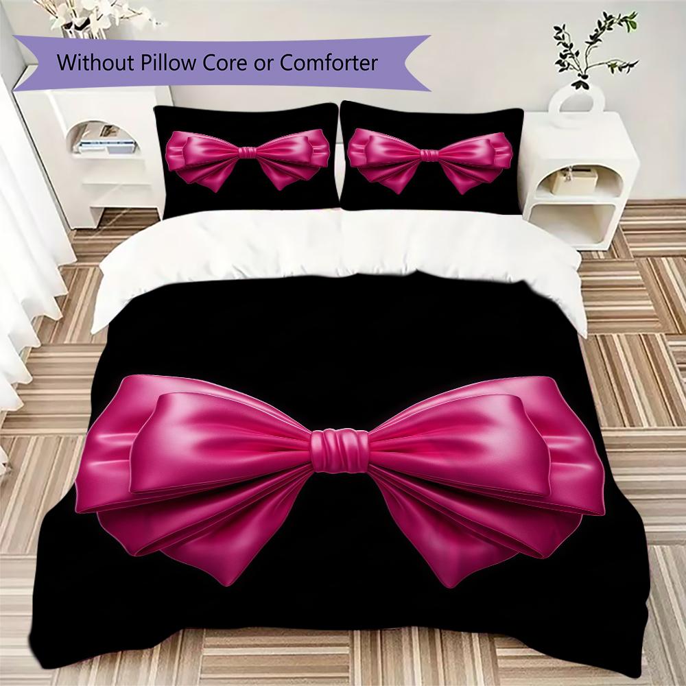 Pink Bow Pattern Bedding uilt Set uilt Cover Pillowcase Home Decoration Birthday Gift (1 * duvet cover + 2 * pillowcase without core)29