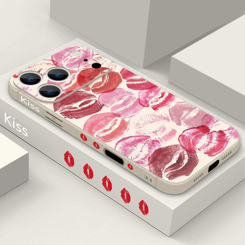 Модный Чехол-Ремешок с Рисунком Губ для Поцелуев для iPhone 17 Pro Max Funda iPhone 16 15 14 13 Pro Max 11 16E 17E Мягкий Силиконовый Чехол
