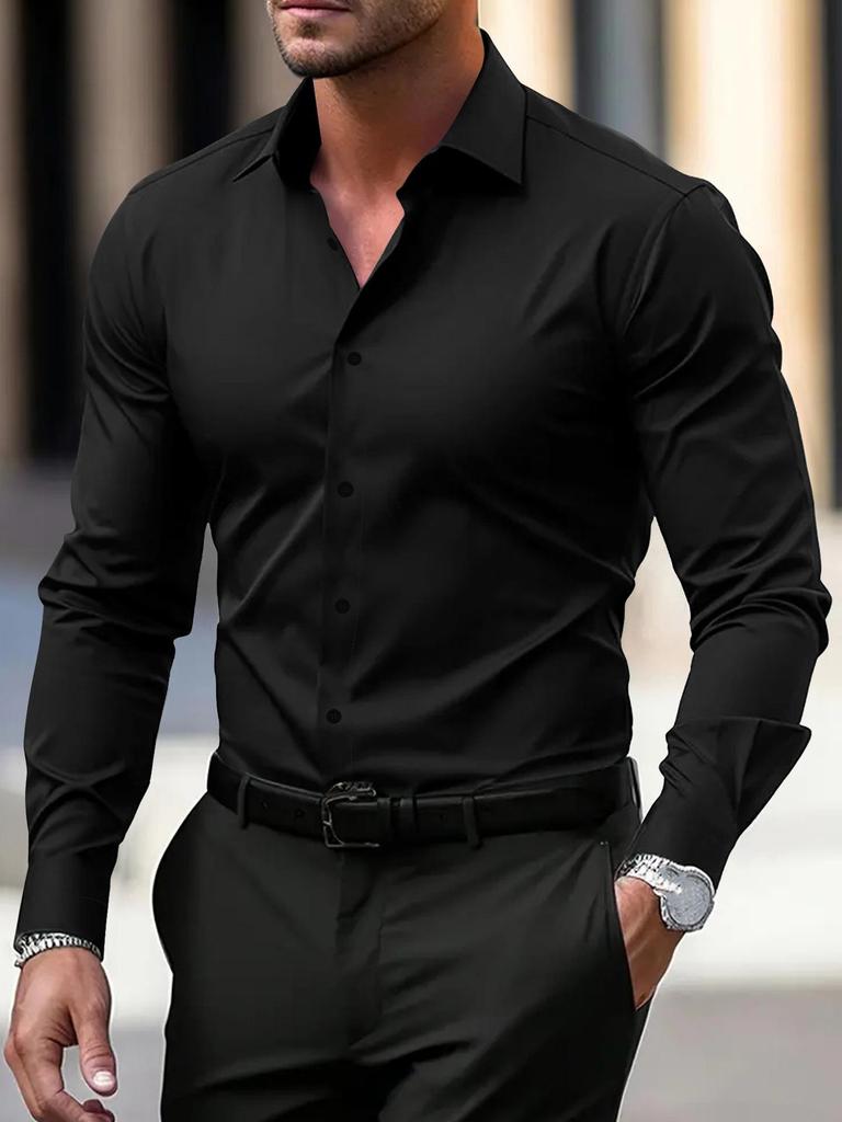 Professional Slim Fit Plus Size Workwear: Long Sleeve White & Short Sleeve Black Shirts
