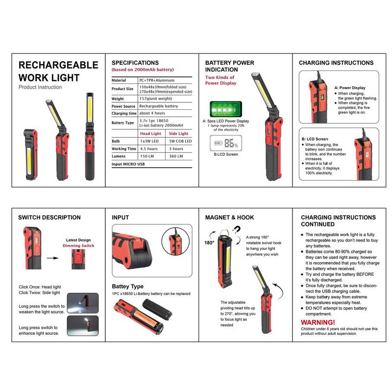 Портативный рабочий фонарь, лампа для ремонта автомобиля, яркие портативные рабочие фонари для гаража, кемпинга, авторемонта, активного отдыха