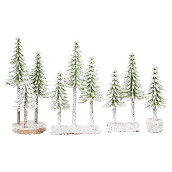 Mini Christmas Tree Artificial Bottle Brush Tree with Wooden Base Small Snow Frost Flocked Pine Tree for Winter Tabletop Home Decor
