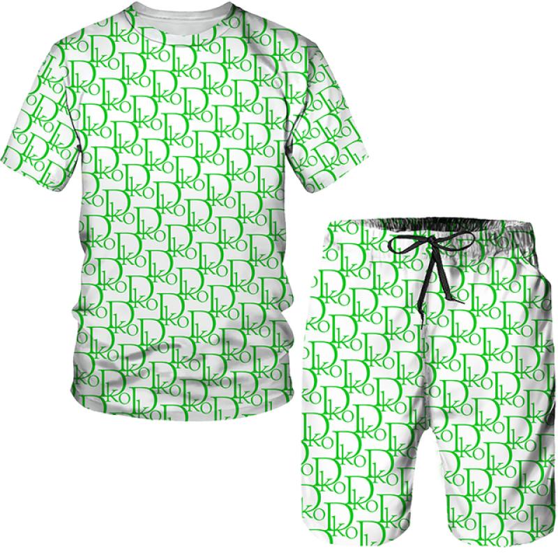 Summer Beach Brand Luxury 3D Printing Men Sets Two Piece Outfits Sets Casual Tracksuit Men's T-shirt Suit Streetswear Tshirt Set