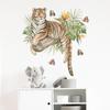 Наклейки на стены, стикеры на стену, акварель, мультяшные животные, тигр, тропические зеленые растения, обои с бабочками
