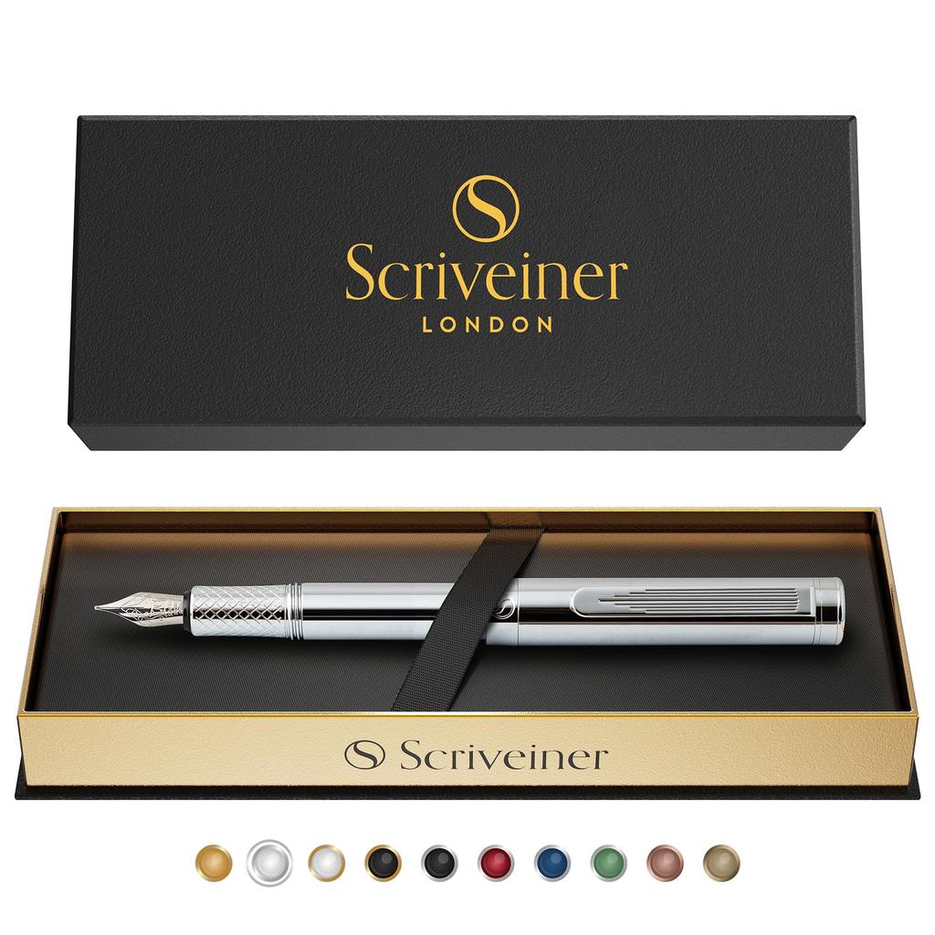 Scriveiner Роскошная перьевая ручка EDC, великолепная тяжелая карманная ручка с хромированным покрытием, немецкий конвертер перьев Schmidt, лучшая ручка для письма, подарочный набор, хороший стильный офис