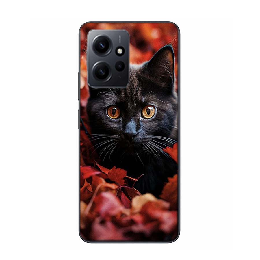 Autumn Maple Leaf Black Cat Phone Case For Redmi Note 14 15 Pro 5G 13 12 Pro Plus 11 11T 11E 11S 10 Pro 10S 9 9S Cover Cell Clea