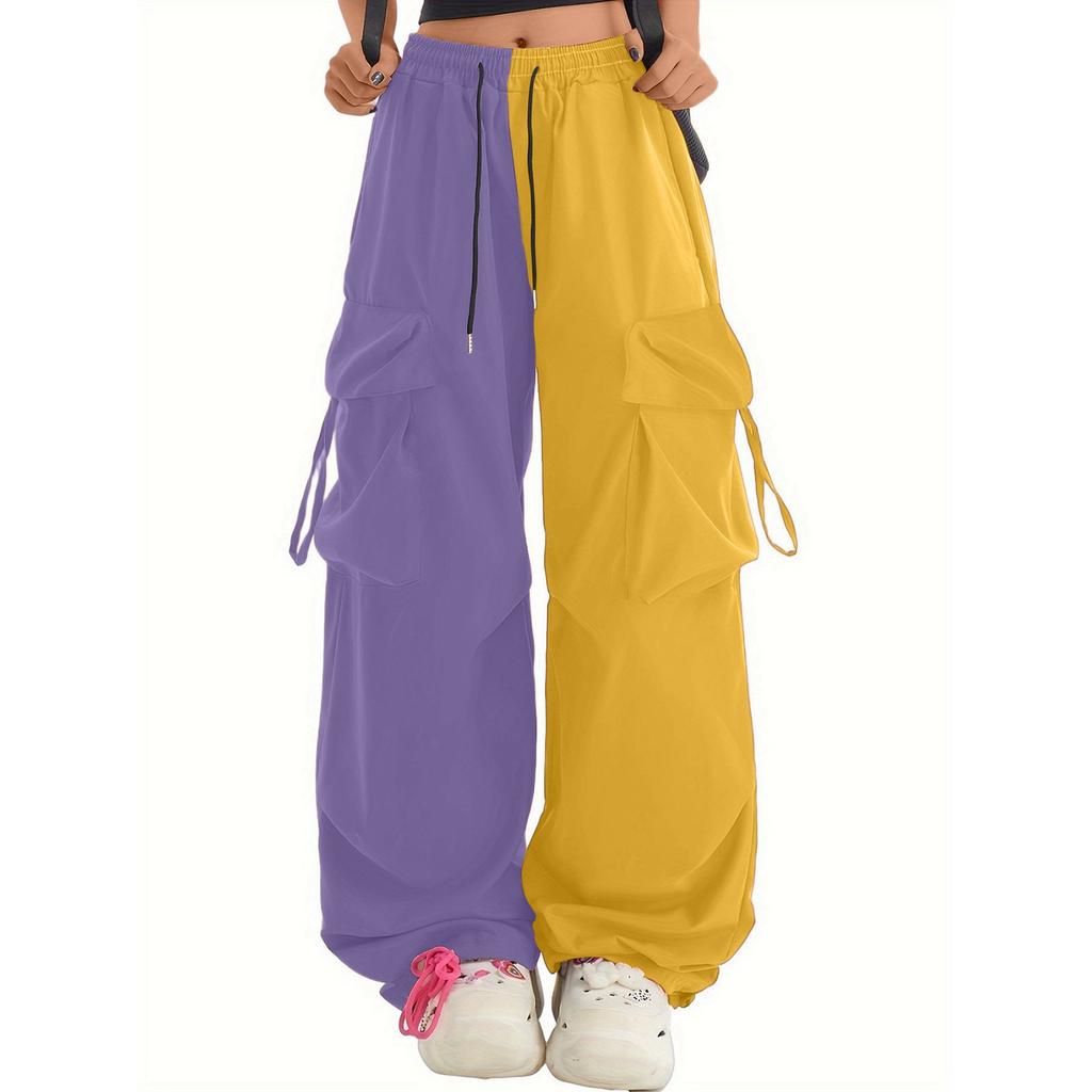 Женские брюки парашюты широкие штанины свободные повседневные двухцветные рабочие