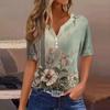 Women's T Shirt Tee Print Button Short Sleeve Daily Weekend Fashion Basic V- Neck Regular Top
