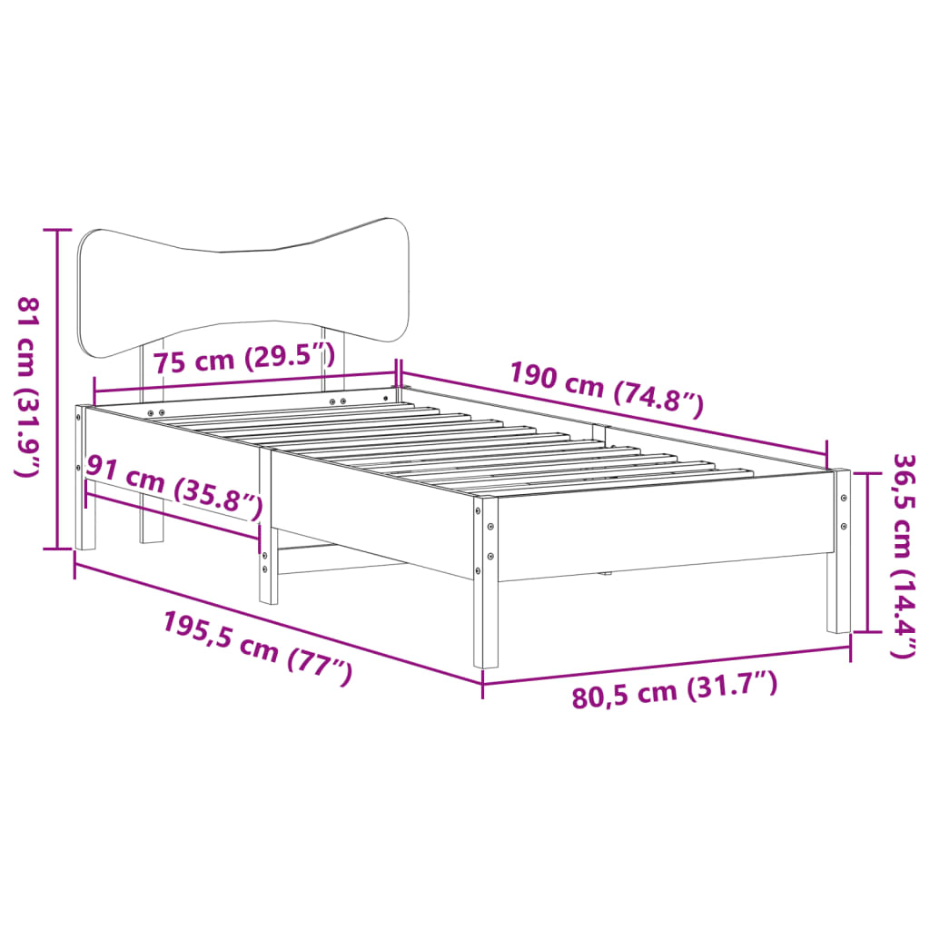 Solid Wood Bed without Mattress 75 x 190 cm Pine Wood