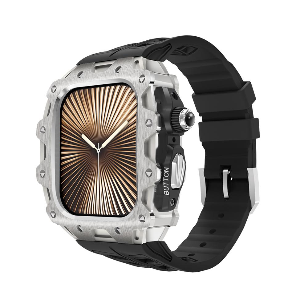 Hot Sale Mod Kit for Apple Watch 10 Series 46mm Silicone Watch Band Stainless Steel Case Smartwatch Replacement Band