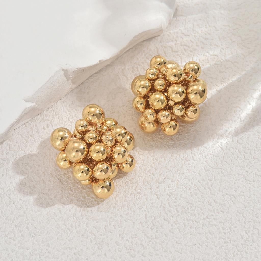 2025 New Geometric Women's Earrings Versatile Small Fragrant Wind Round Ball Design Earrings Premium CCB Earrings Women