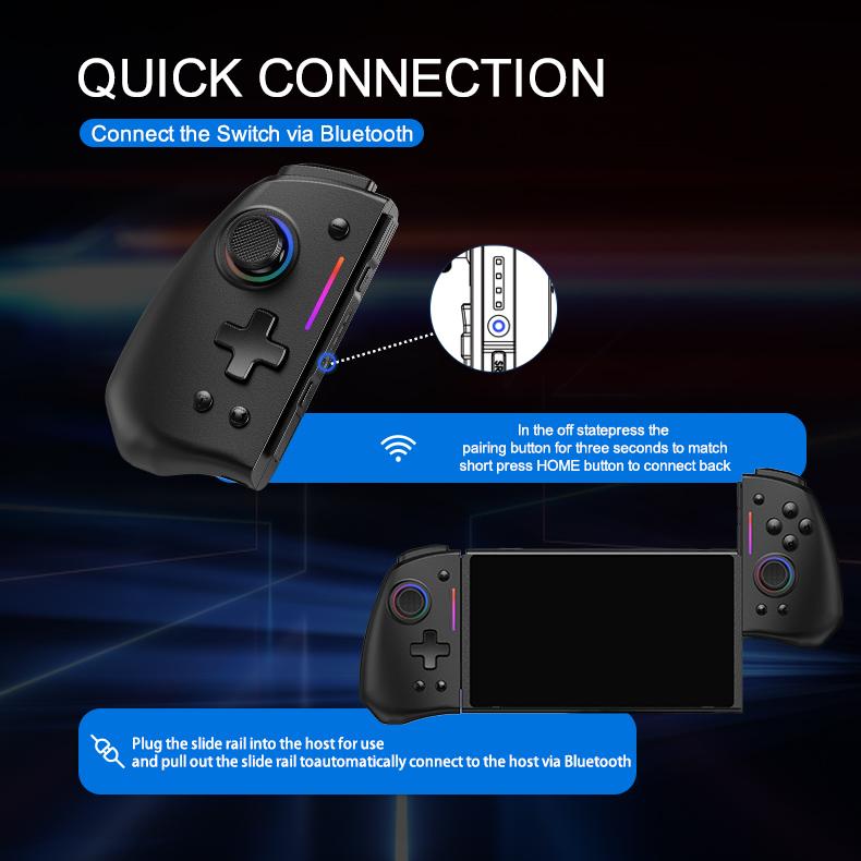 Беспроводной джойстик Meteor Light с 8 цветами RGB-подсветки для Switch/Lite/OLED, с программируемыми кнопками, функцией Turbo и вибрацией