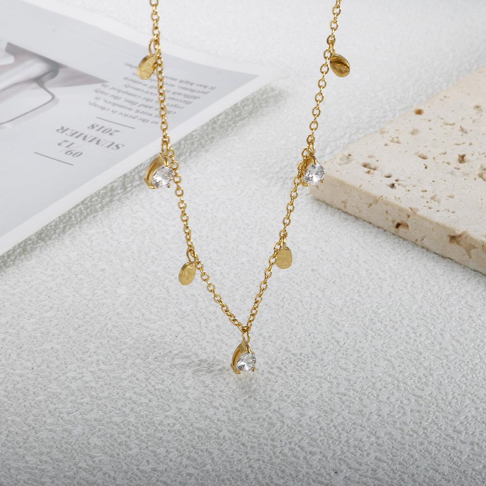 Hot Sell Stainless Steel Jewelry Tassels Cubic Zirconia Wedding Zircon Tear Shaped Pendant Necklace for Women