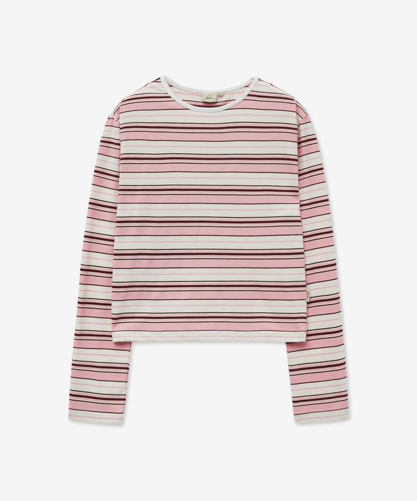 YALE Multi-Stripe Crop Long Sleeve_Pink