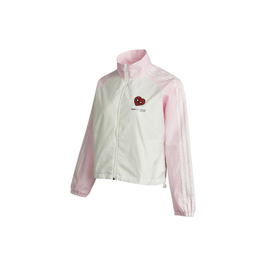 adidas Женская спортивная куртка Neo с тремя полосками, цветными блоками, вышивкой в стиле аниме, воротником-стойкой, ретро-куртка, женская куртка белого и розового цвета H55128