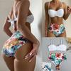 New Tropical High Waisted Tummy Control 2 Piece Bikini, Boho Print Spaghetti Straps Bikini