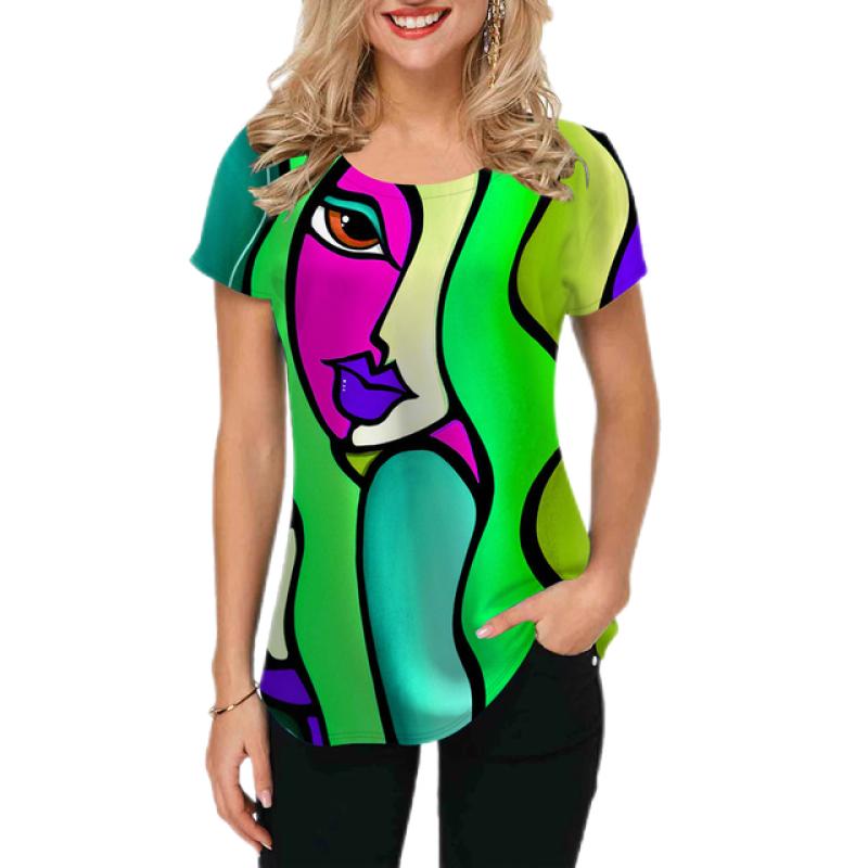 2023 Women T-shirts Abstract Painting Graphic T-shirts Short-Sleeved Tops Fashion Designer Apparle Summer For Ladies Tees New