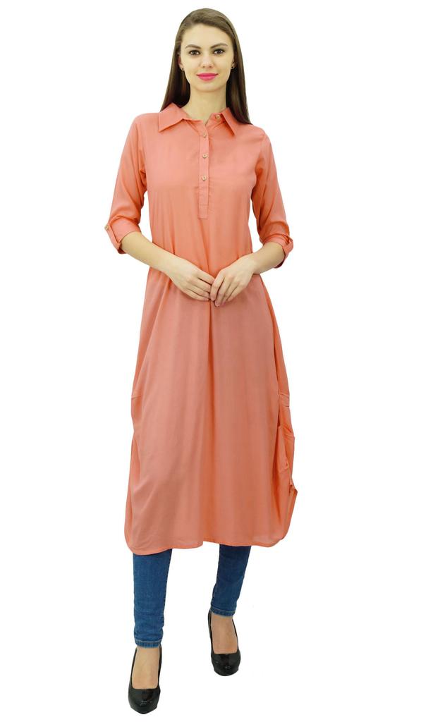 Phagun Индийская хлопковая смесь Курти Курта Повседневная одежда Воротник Туника Для