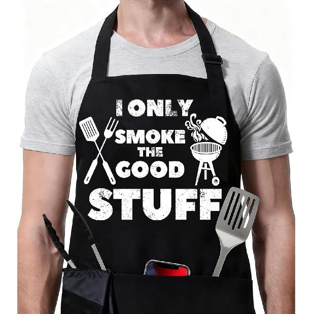 Rosoz Funny BBQ Black Chef Aprons for Men, Adjustable Kitchen Cooking Aprons for Men, Dad, Husband - Birthday, Father's Day