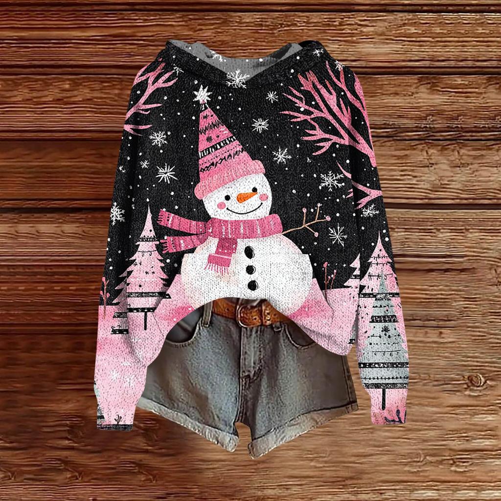 Ladies' Fashionable Printing Casual Hooded Long Sleeved Sweatshirt