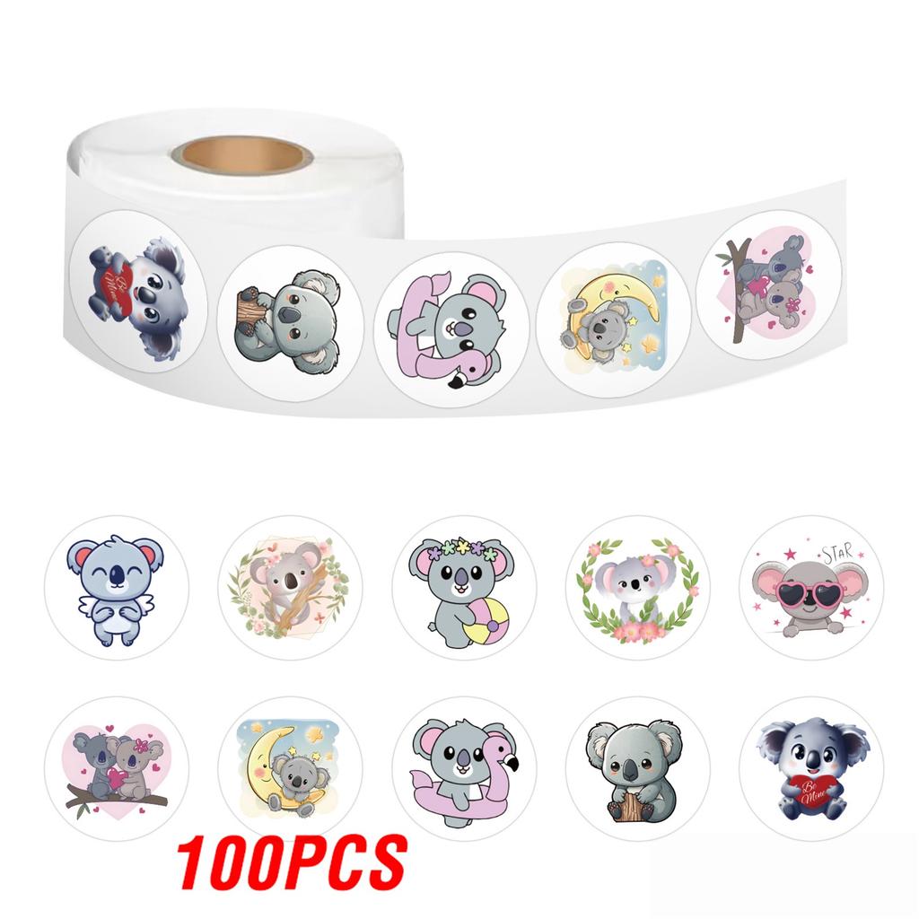 100-500Pcs Cute Koala Bear Stickers Sealing Animal Kids Sticker Decor Circle Seal Label Birthday Reward Gift Stationery Sticker