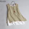 ZANZEA Women Summer Loose Casual O-neck Sleeveless Double Layer Tank Tops