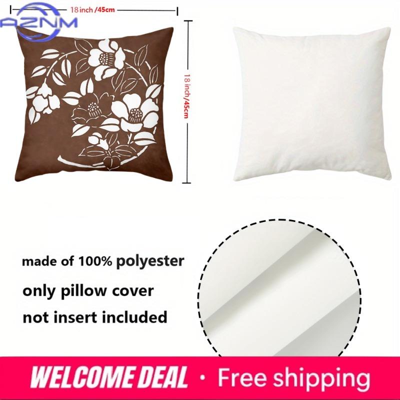 1 Pieces Brown Cushion Covers With White Floral Patterns Polyester Pillowcase, Sofa Decorative Cushion Cov Headboard Pillow