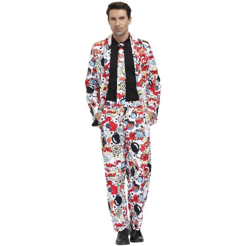 Мужской костюм в стиле ретро диско с полосками для праздничной вечеринки - Радужный, Мужской костюм на Хэллоуин