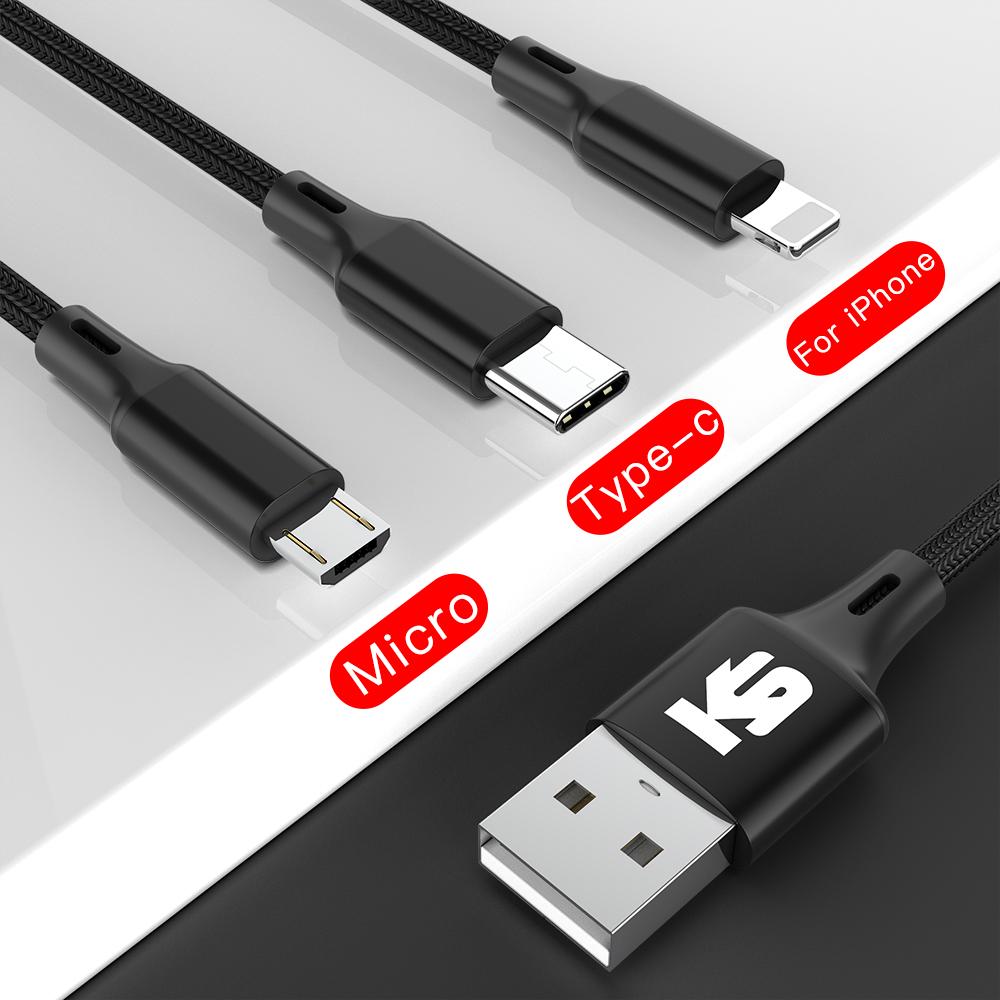 QUEED USB-кабель 3 в 1 для мобильного телефона с микро-USB типа C для быстрой зарядки iPhone
