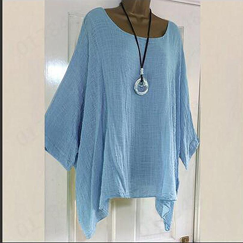 Женская футболка со средним рукавом, однотонная, повседневная, свободная, с рукавами «летучая мышь», рубашка с круглым вырезом, женский сексуальный топ больших размеров