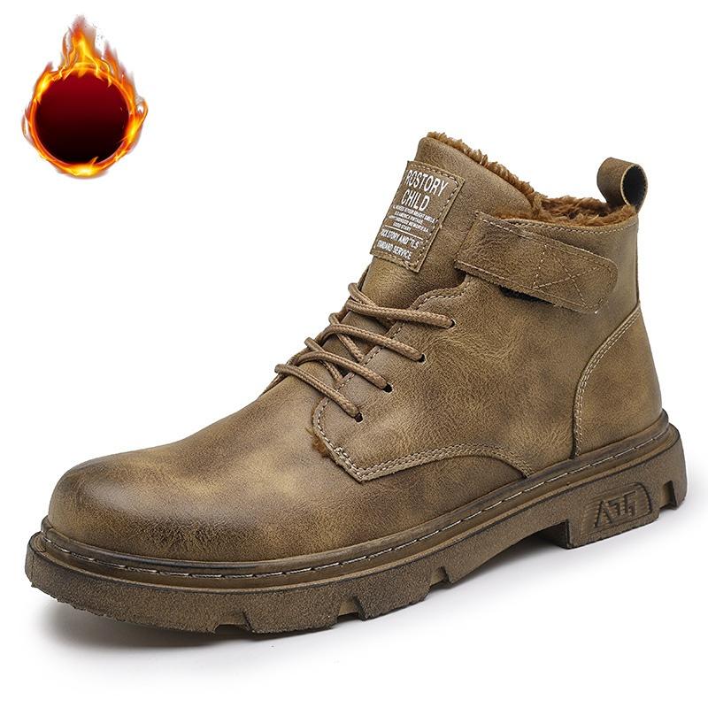 Зимние мужские сапоги Artin Boots Теплые ковбойские сапоги средней высоты с круглым носком Модные хлопковые мужские сапоги Утолщенные кожаные туфли в стиле ретро