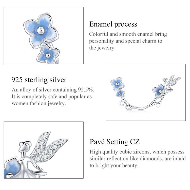 BAMOER Гортензии Стерлингового Серебра 925 пробы Синий Цветок Фея Надежда Подвески Подвески Подходит Оригинальный Браслет Ювелирные Изделия