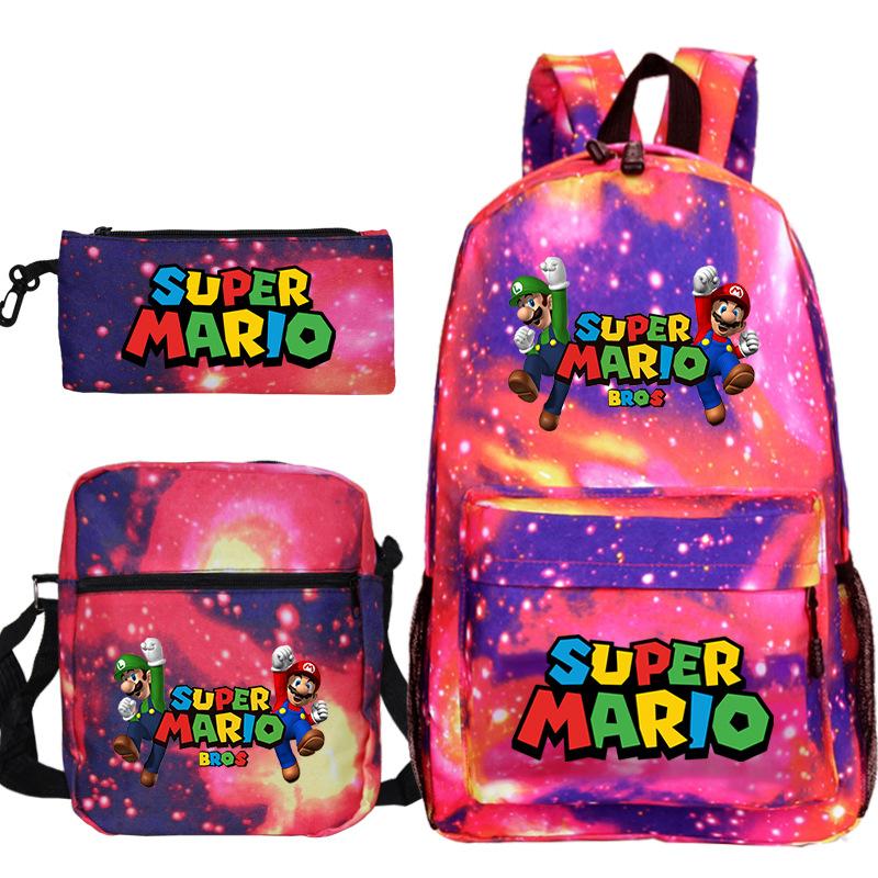 Трехсекционная школьная сумка "Супер Мэри", для мальчиков и девочек, школьная сумка большой вместимости, сумка через плечо, пенал.