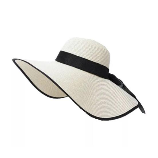 Women Straw Hat Wide Brim Breathable Lightweight Sun Protection Hat with Lace-up Bowknot Decor Sun Hat