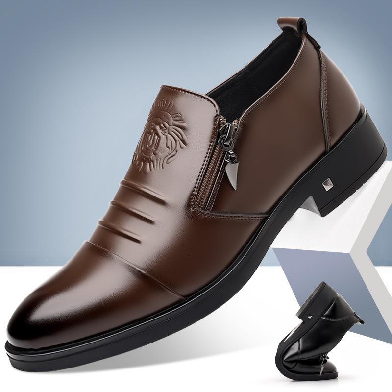 Мода Весна Осень Мода Повседневная Мужская Обувь Дерби Однотонная Новая Дизайнерская Обувь для Платья Мужская Круглый Носок Молния Кожаная Обувь Мужская