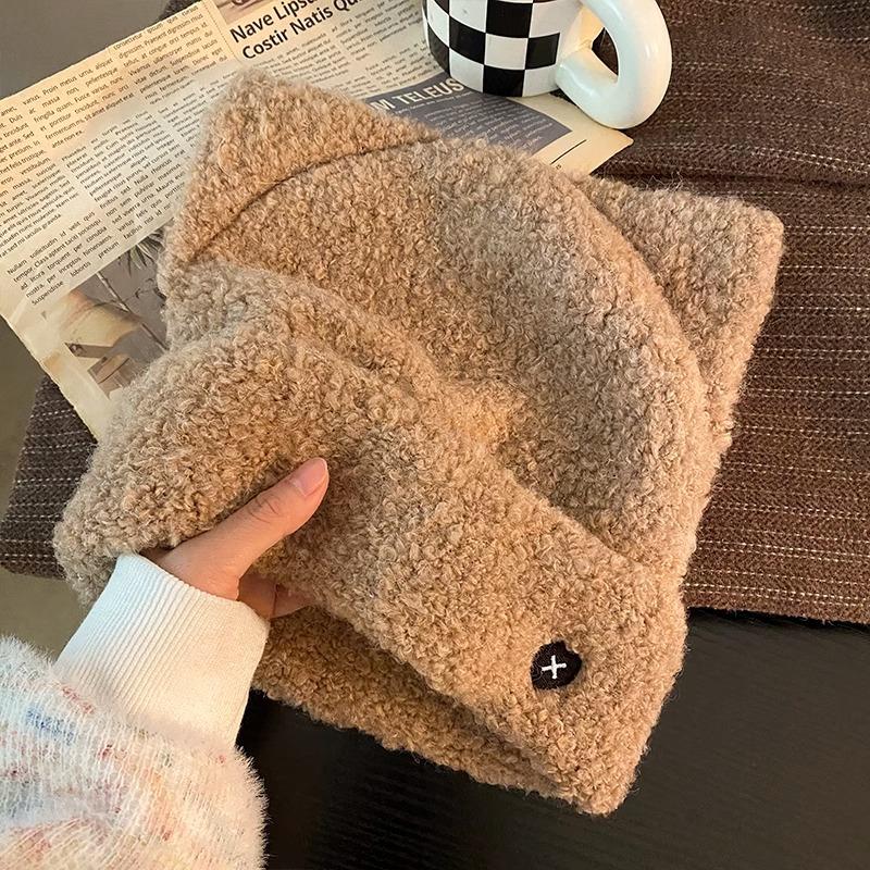 Шапки для женщин Вязаная милая шапка с кошачьими ушками Вязаная шерстяная шапка с вышивкой Love Зимняя теплая шапка для защиты ушей от холода